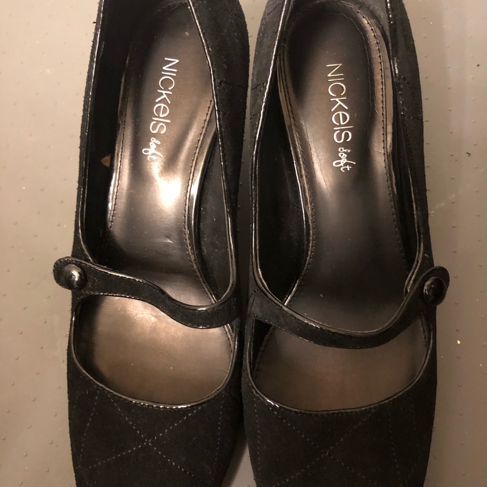 Nickels Black Real Suede Leather Mary Jane Kitten Heels Size 8